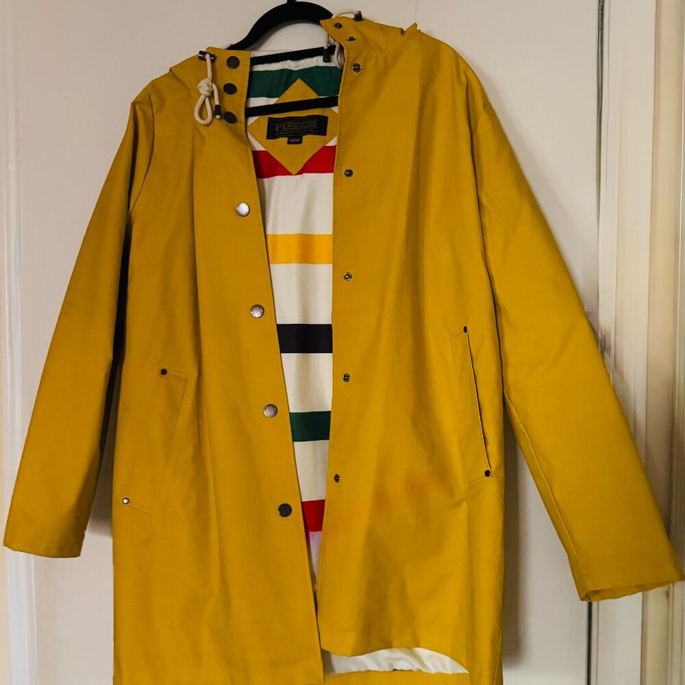 Pendleton Astoria Rain Jacket M Yellow Hooded Coat Waterproof Lined Stripe Parka - Picture 4 of 15